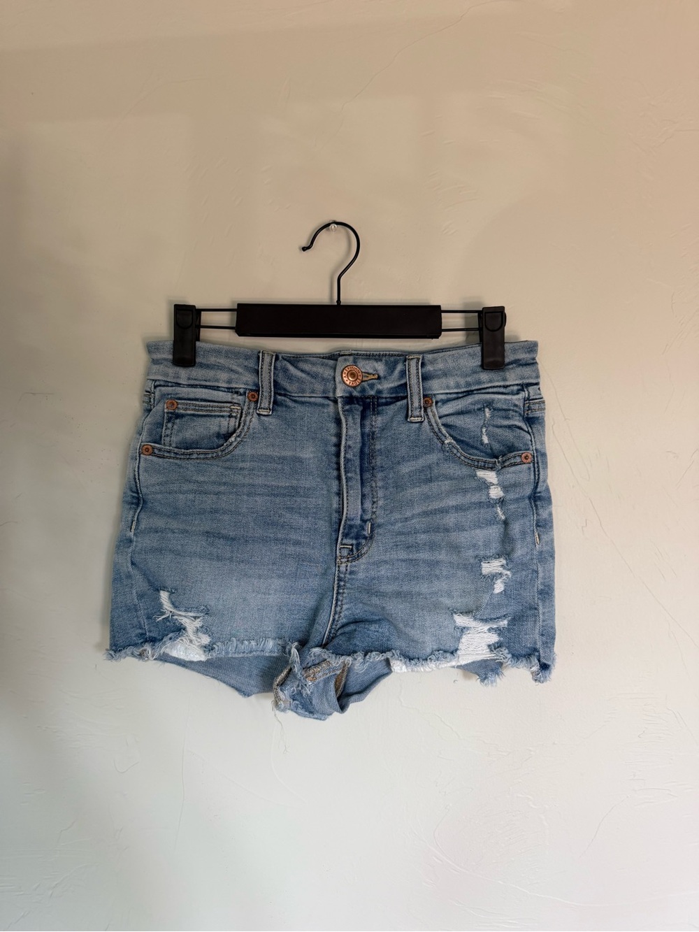 American Eagle Women’s Washed Light Blue Distressed Denim Shorts